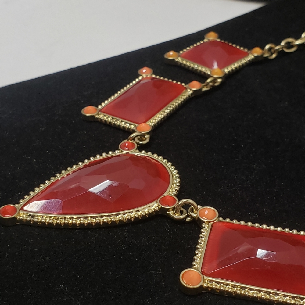 Stunning Ruby Red Tear Drop & Square Gold Stateme… - image 6